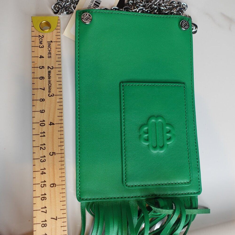 MAJE Leather Fringe chain strapped Phone Bag In green NEW - Picture 4 of 7
